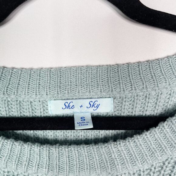 She + Sky Small S Teal Green Side Tie Lace Up Pullover Sweater Scoop Neck Cozy - Picture 7 of 9